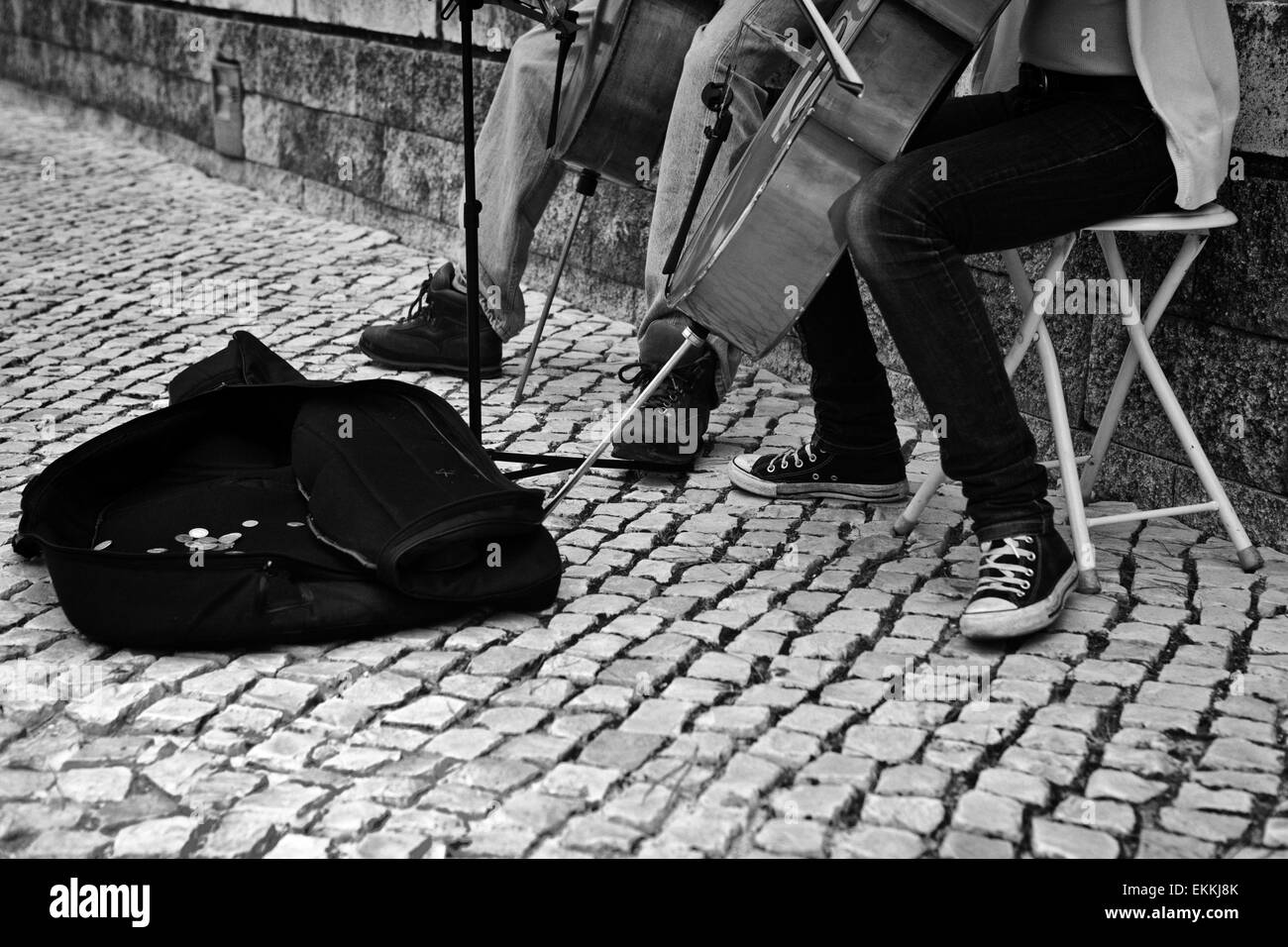 Street girl musician playing on violoncello, Lisboa, Portugal Stock Photo