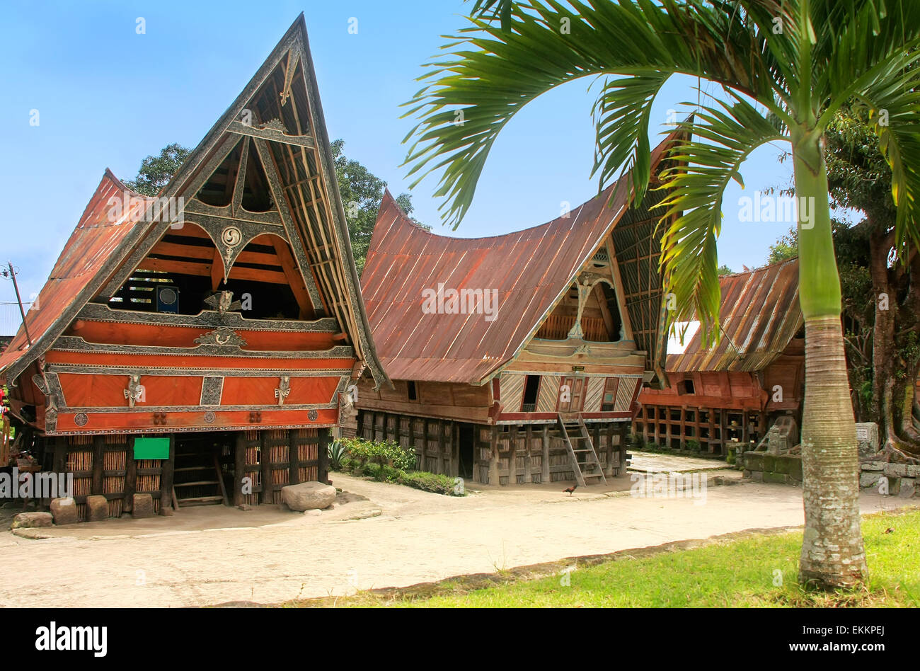 Traditional Batak houses on Samosir island, Sumatra, Indonesia, Southeast Asia Stock Photo