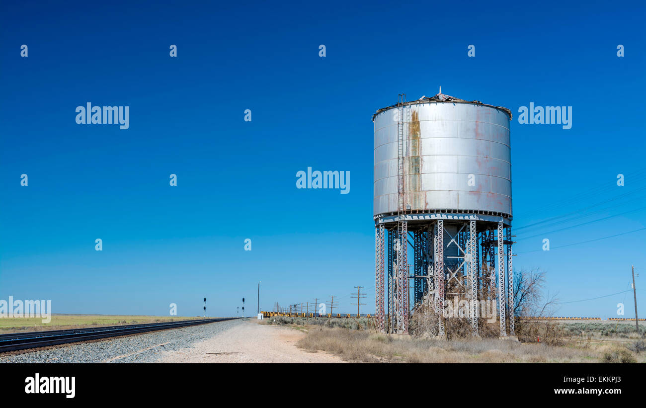 Old abandoned water tank and rail tracks Stock Photo Alamy