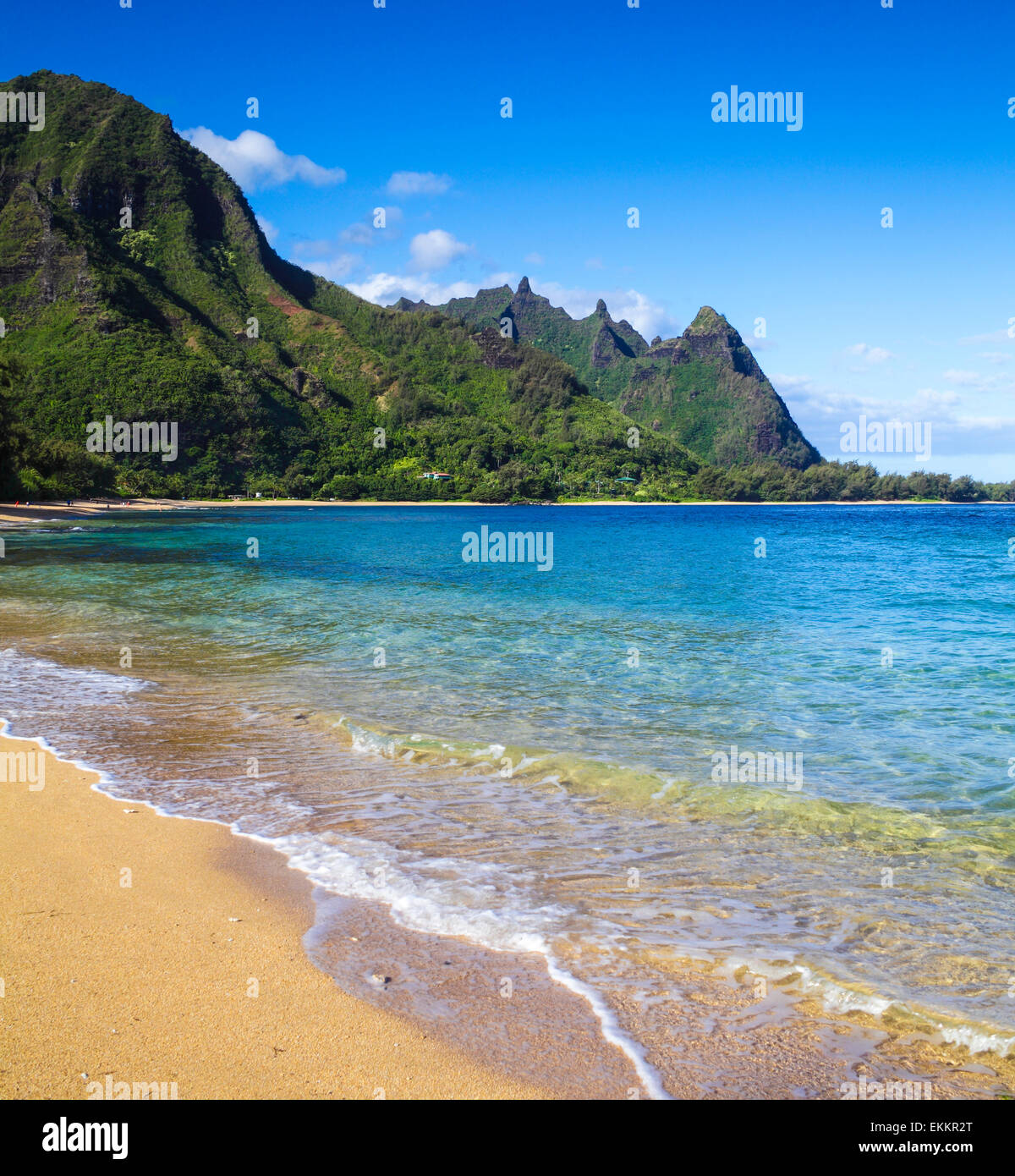 View of Mt. Makana, called Bali Hai, from beach in Haena, Kauai Stock Photo Alamy