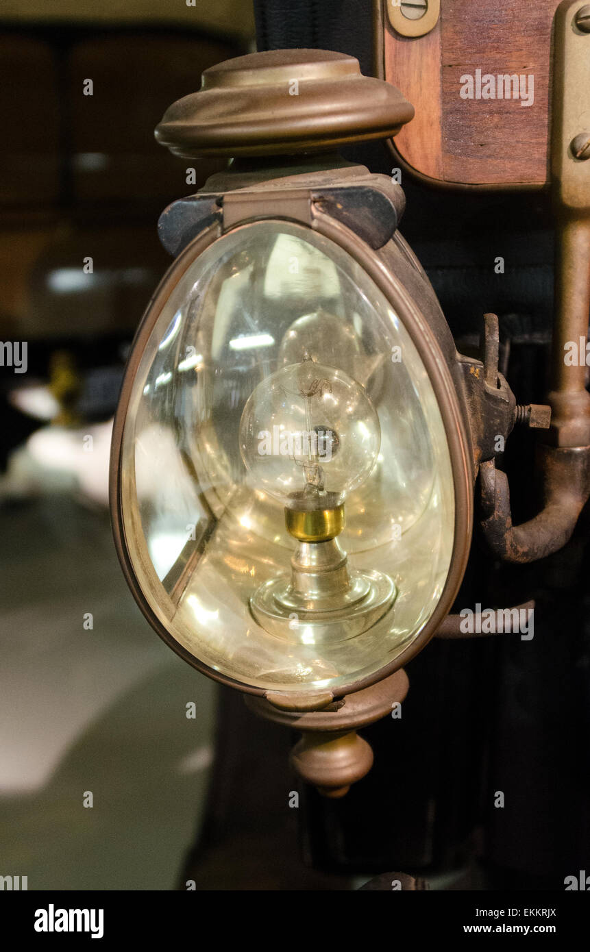 Headlight of a 1913 Kimball Model E-8 at the Seal Cove Auto Museum, Maine. Stock Photo