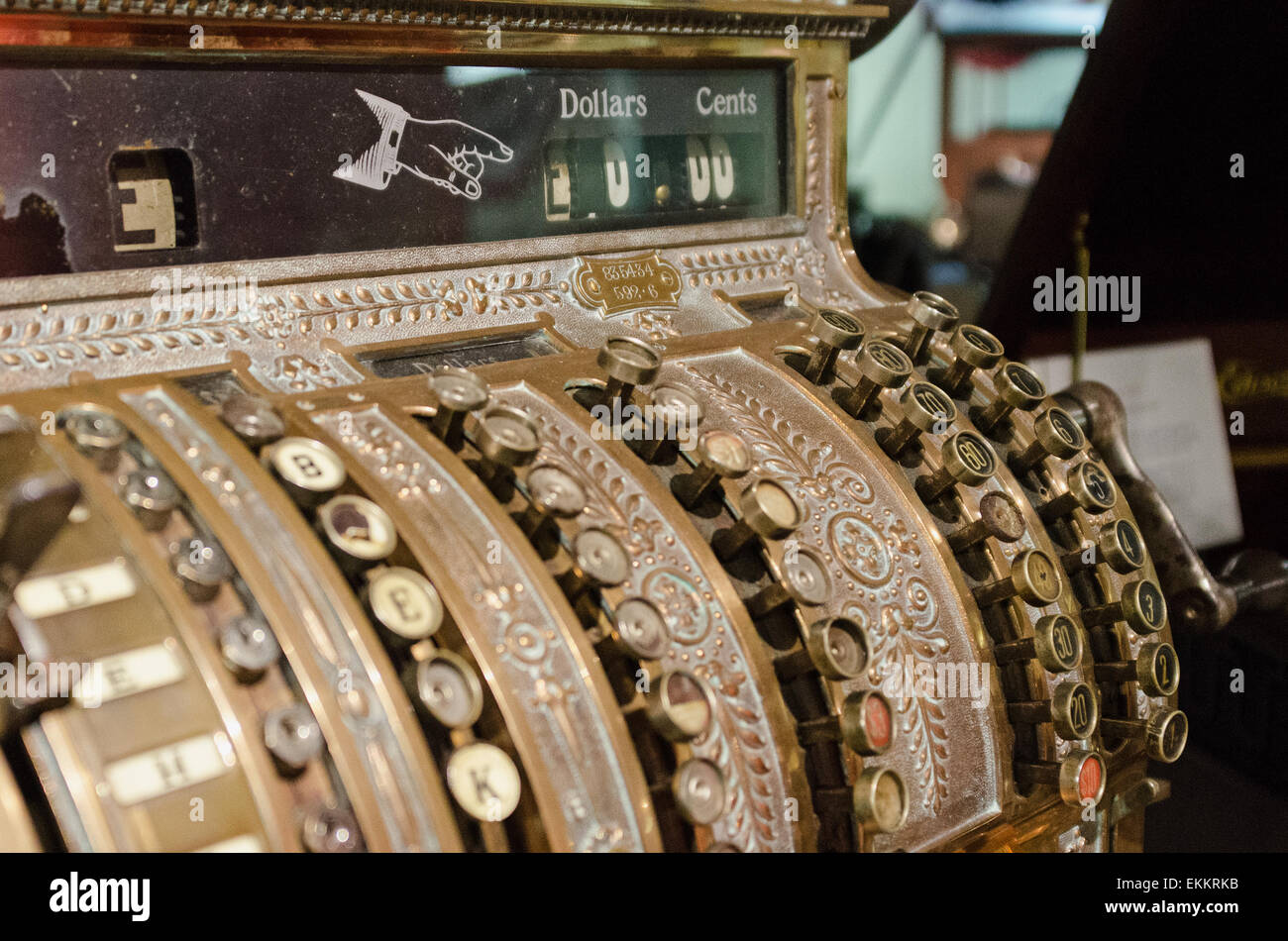 Antique cash register at the Seal Cove Auto Museum, Maine Stock Photo