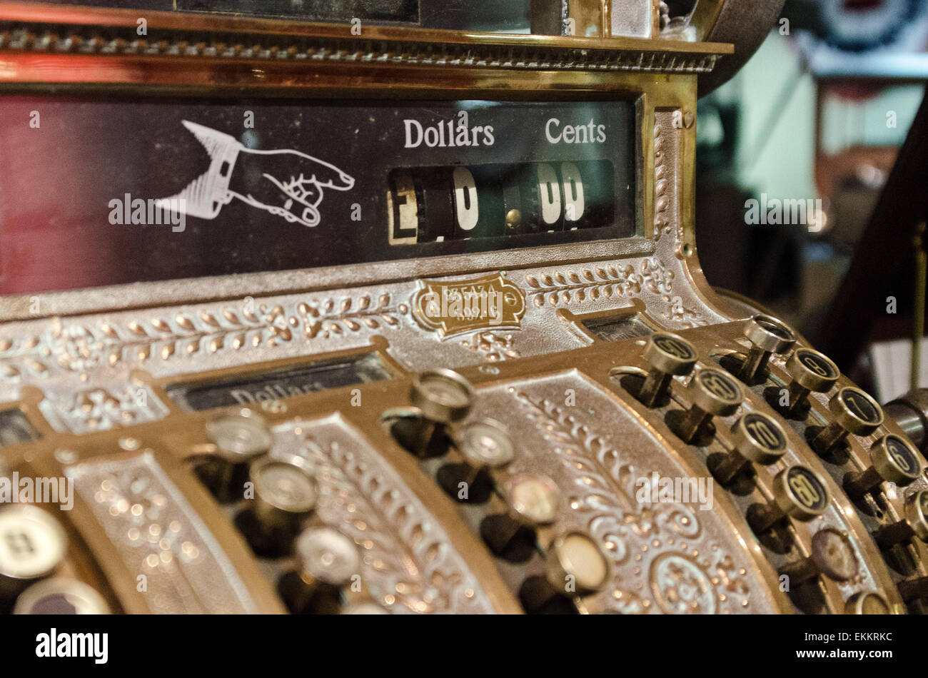 An antique cash register at the Seal Cove Auto Museum, Maine Stock