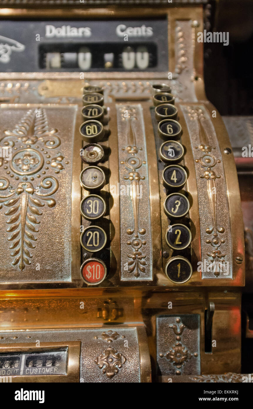Antique cash register at the Seal Cove Auto Museum, Maine Stock Photo