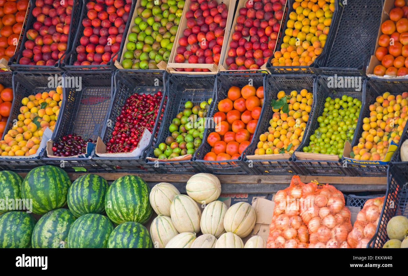 Selling fruit and vegetables, Tirana, Albania Stock Photo