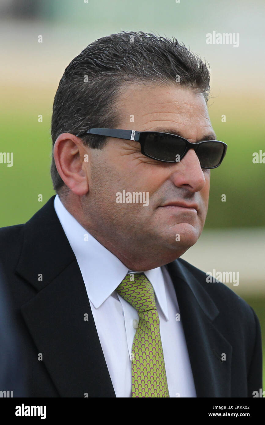 Hot Springs, Arkansas, USA. 11th Apr, 2015. American Pharoah co-trainer Jimmy Barnes after winning the Arkansas Derby at Oaklawn Park in Hot Springs, AR. Justin Manning/ESW/CSM/Alamy Live News Stock Photo