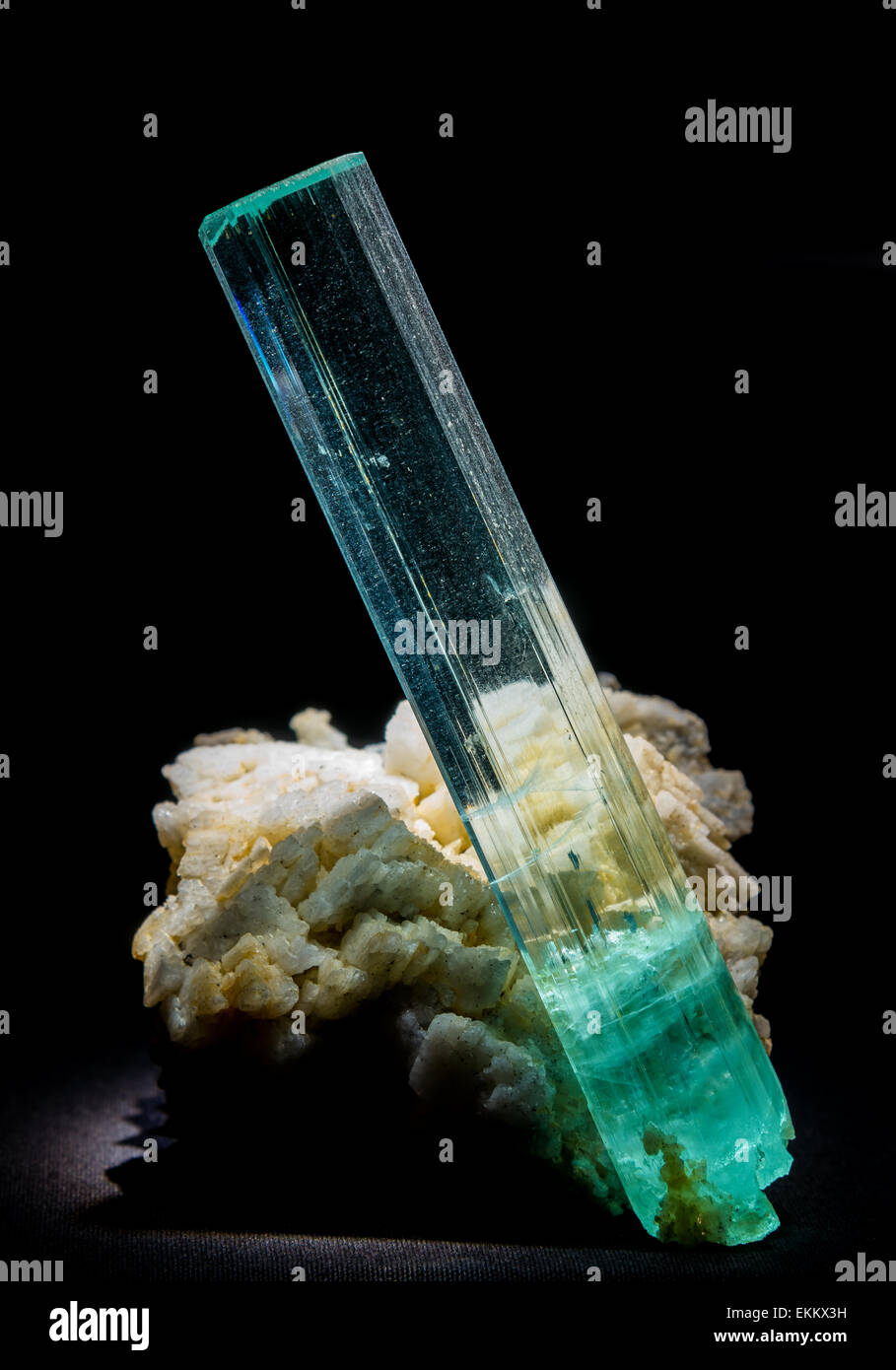 Blue crystal of Aquamarine, a variety of mineral Beryl. Stock Photo