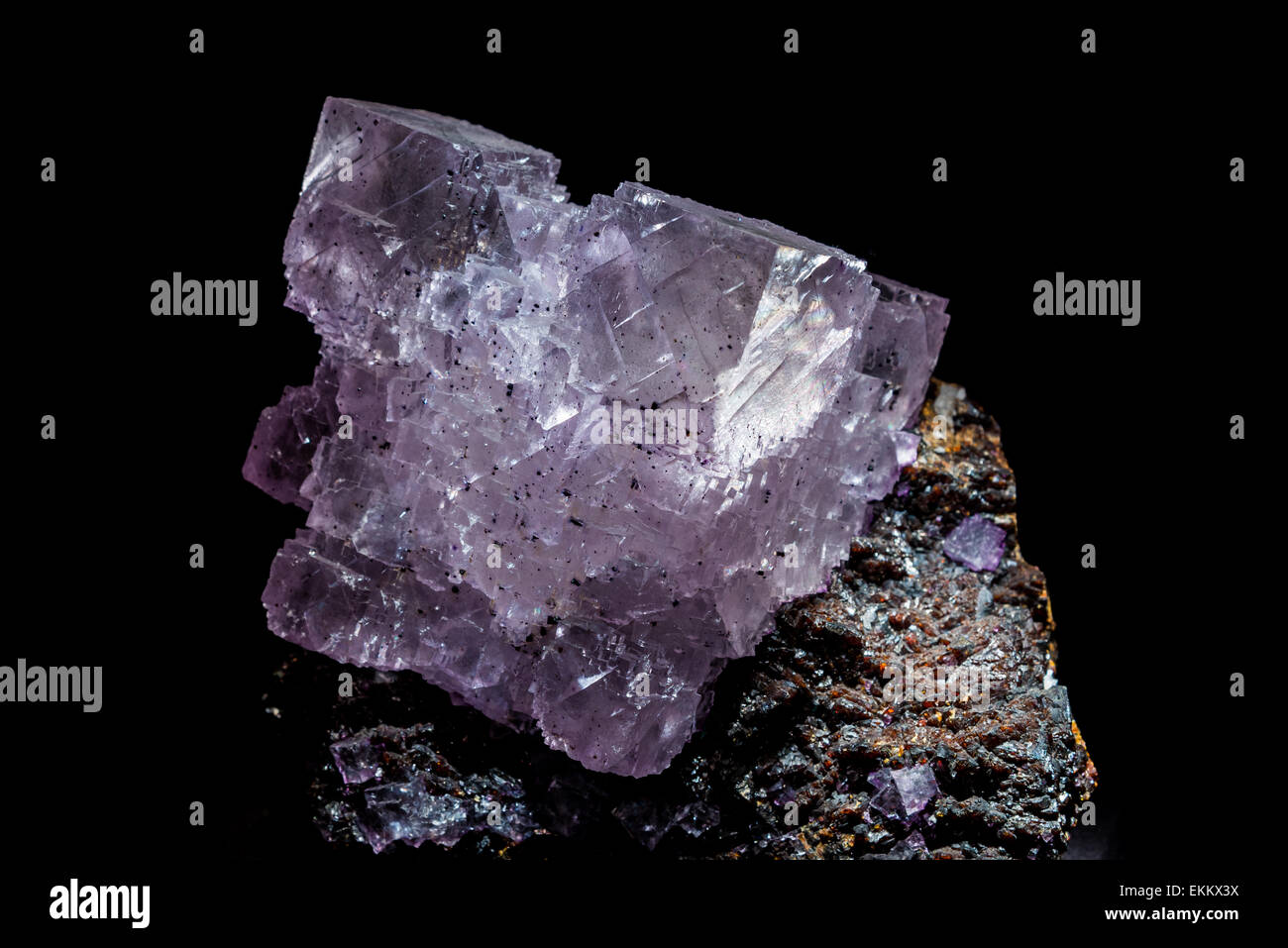 Cubic crystal of mineral Fluorite, calcium fluoride (CaF2). Stock Photo