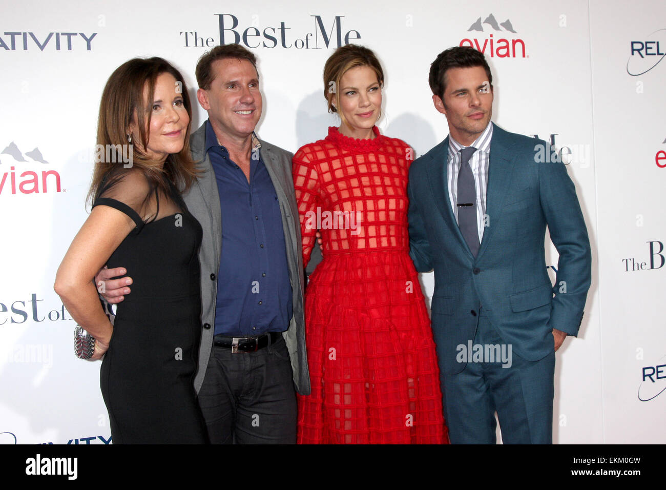 The Best of Me Premiere at Regal 14 Theaters at LA Live, in Los Angeles, CA  Featuring: Michelle Monaghan,James Marsden,Nicholas Sparks,Denise Di Novi Where: Los Angeles, California, United States When: 08 Oct 2014 Stock Photo