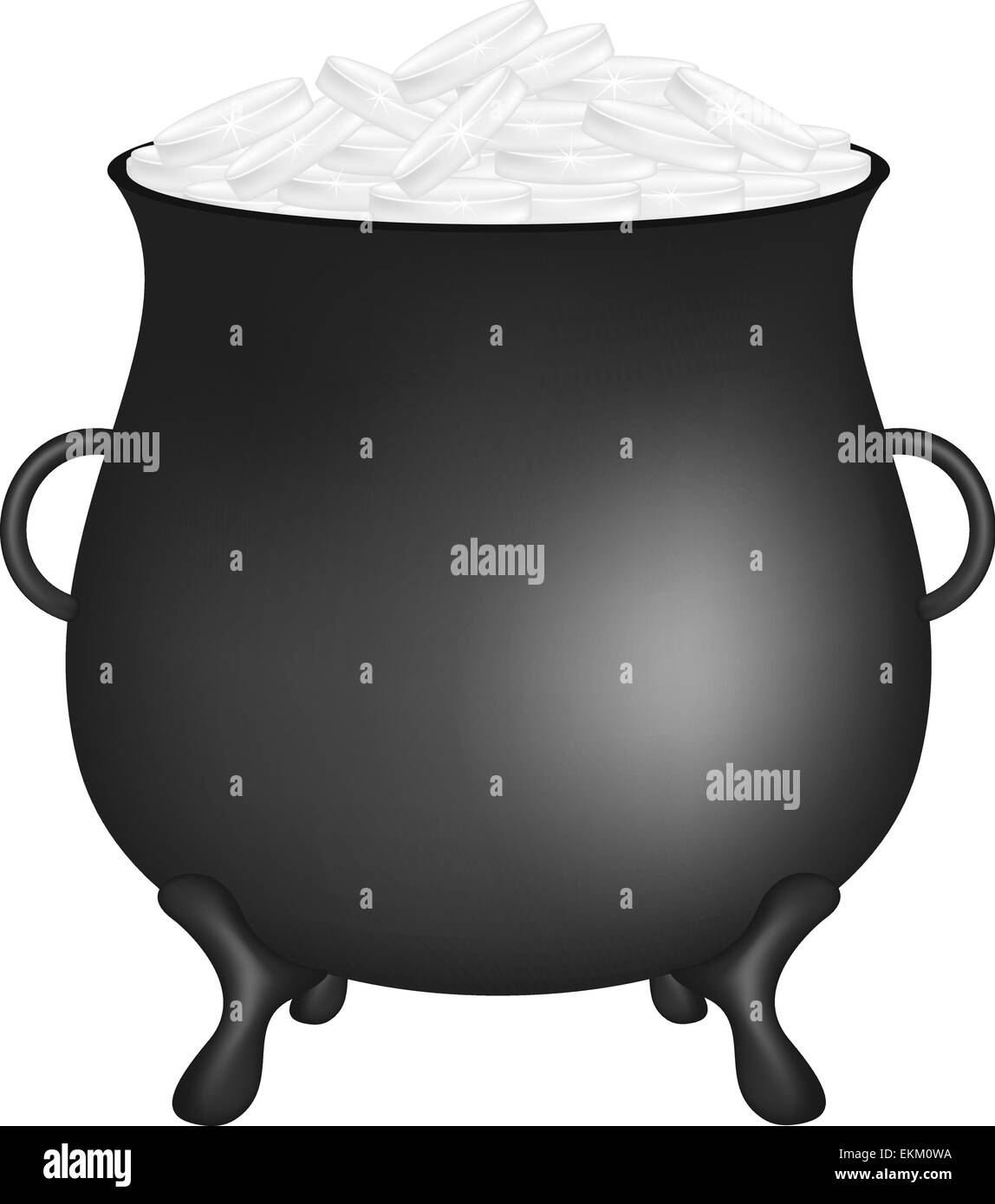 Black pot with silver money coins Stock Vector