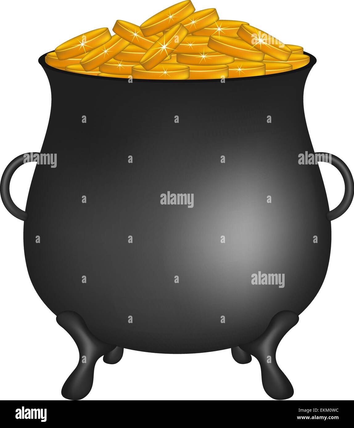 Black pot with golden money coins Stock Vector