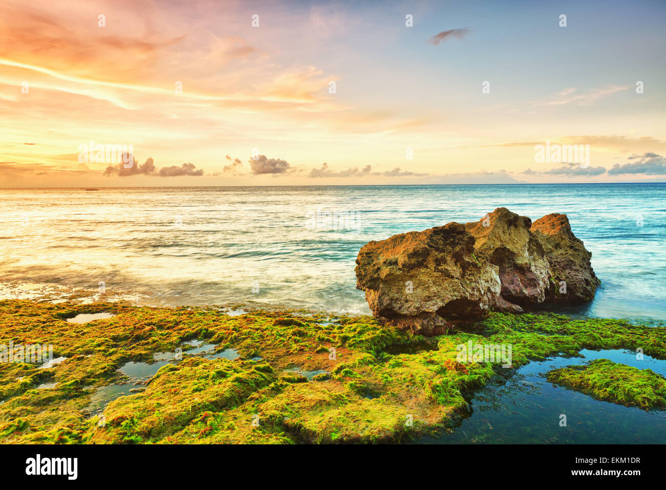 Beautiful seascape. Stone on the foreground. Philippines Stock Photo