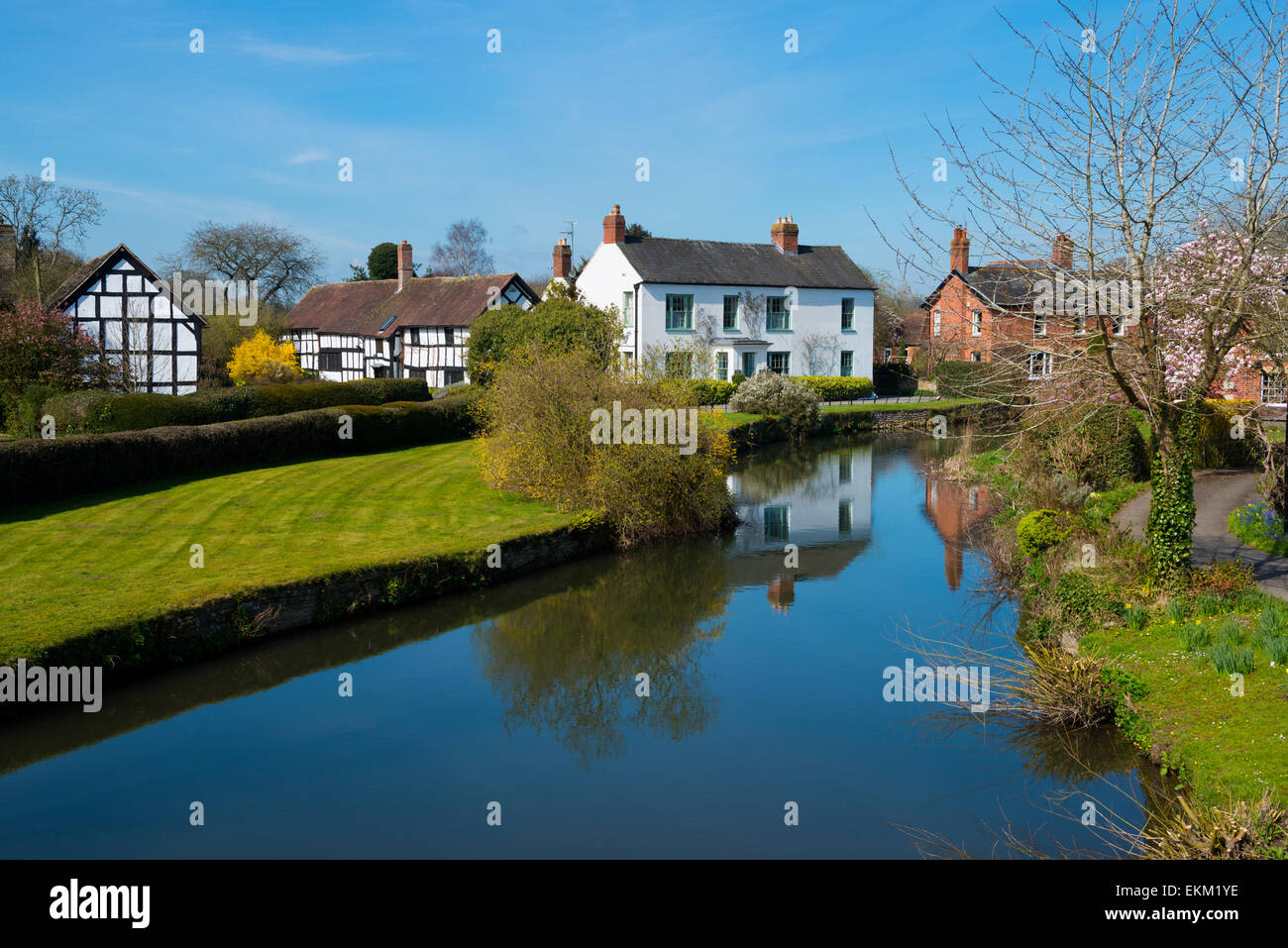 Spring colour in the village of Eardisland, Herefordshire, England