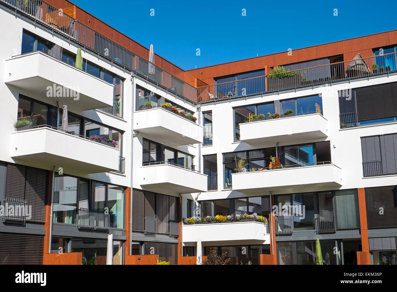 A modern apartment house with big balconies seen in Berlin Stock Photo ...