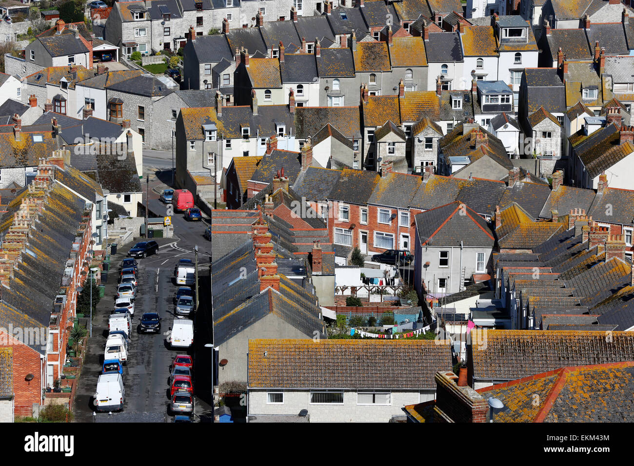 Houses made from Portland Stone are seen in Fortuneswell and Portland