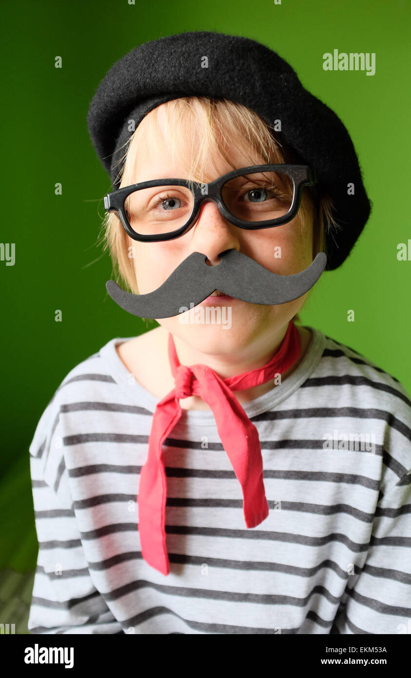 Child dressing up for a French day school project Stock Photo