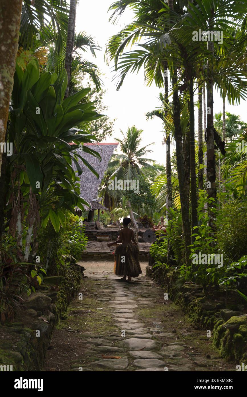 The gate way to the village. Yap island, Federation States of Micronesia. Stock Photo