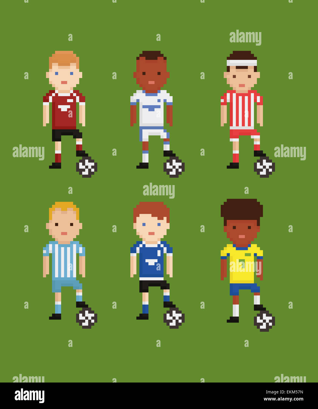 Pixel Art Style Vector Set Football Soccer Players In