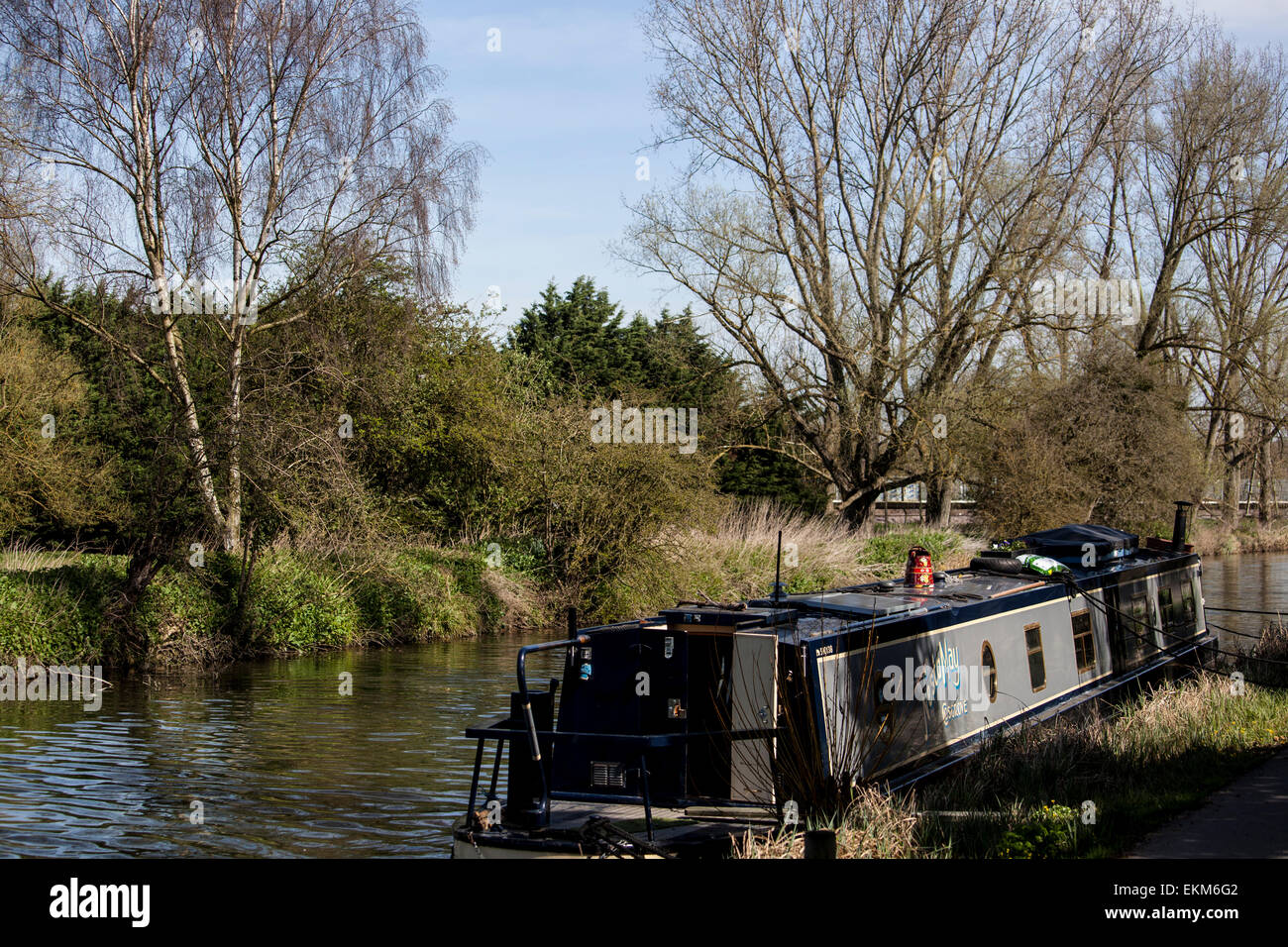 Narrow boat on the River Stort Stock Photo