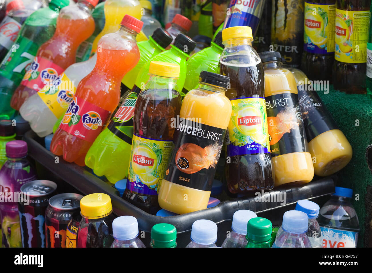 Soft drinks on sale at a Burger Bar Stock Photo