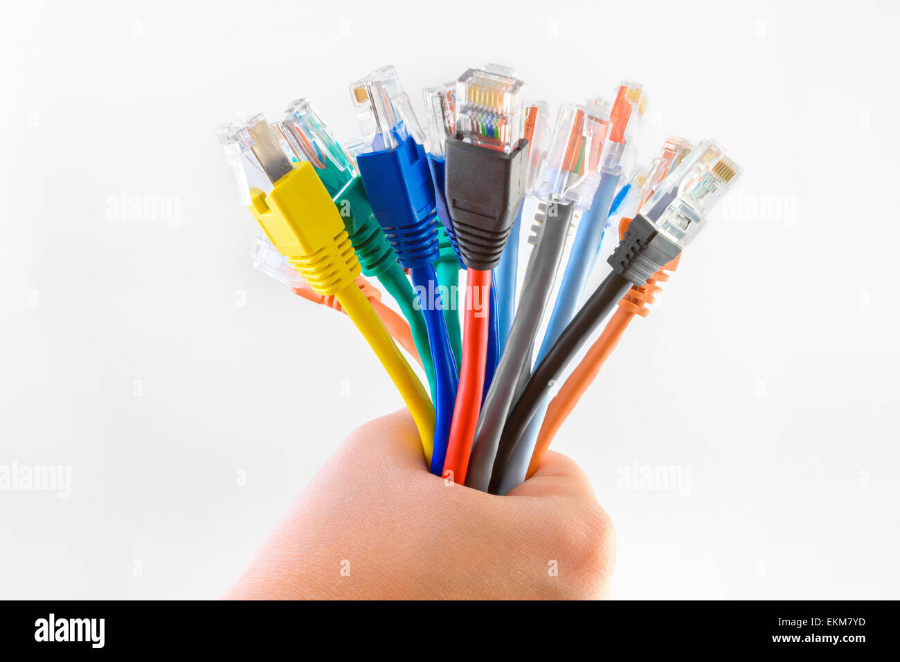 Colorful cables with RJ45 connectors in a bunch Stock Photo