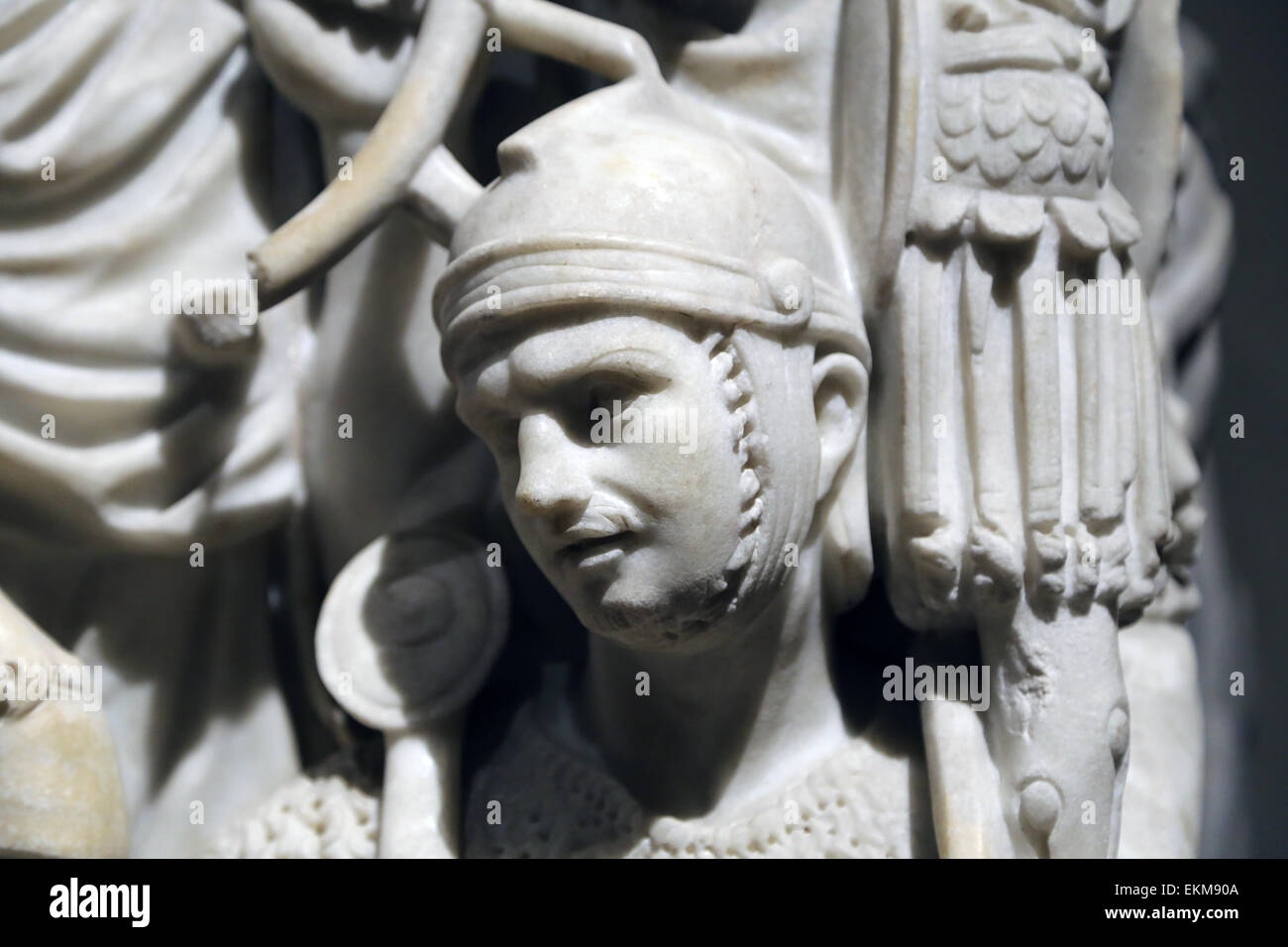Ludovisi Battle sarcophagus. 3rd c. Roman era. Battle scene between Romans and Goths. National Museum of Rome. Altemps Palace. Stock Photo