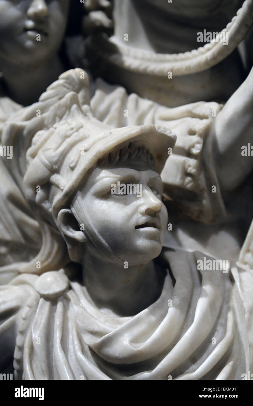 Ludovisi Battle sarcophagus. 3rd c. Roman era. Battle scene between Romans and Goths. National Museum of Rome. Altemps Palace. Stock Photo