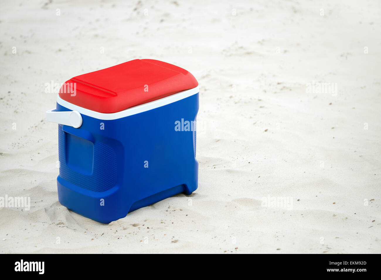 Esky cooler box in Australian Flag colors on the sand Stock Photo