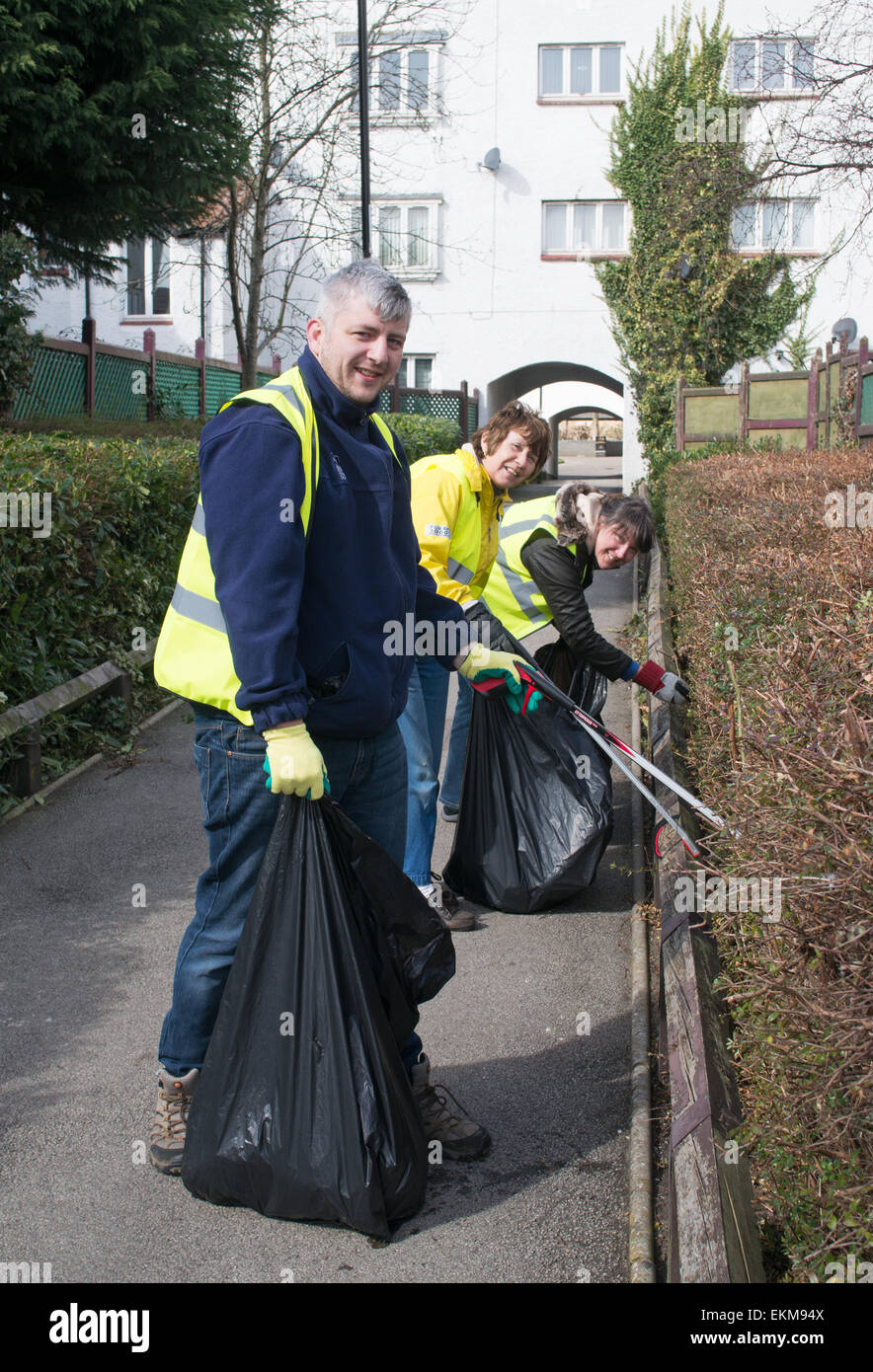 Group of community volunteers litter picking in Washington, England, UK