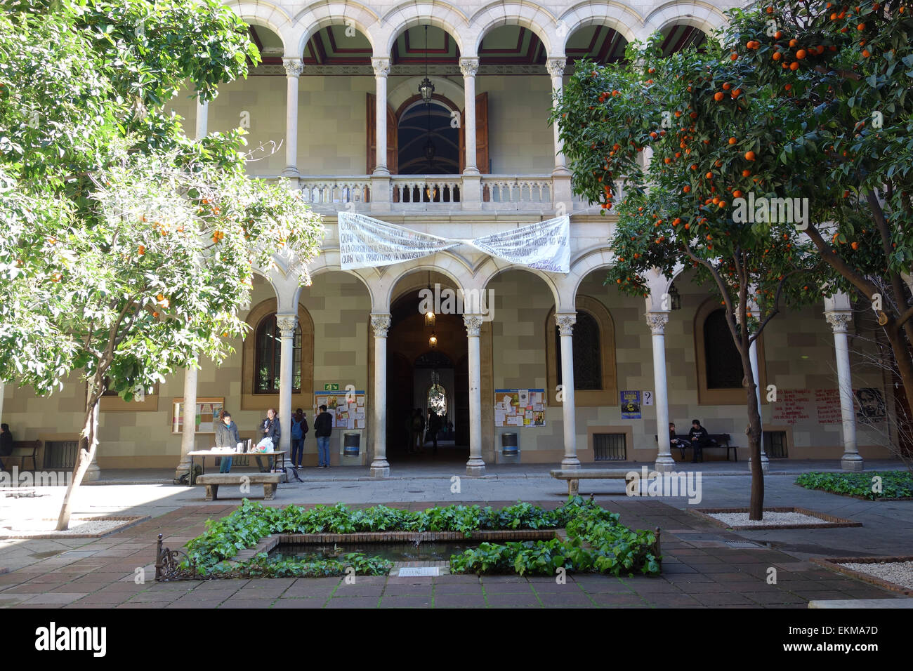 Interior courtyard or quad of of old University of Barcelona, Plaza Universitat, Barcelona, Catalonia, Spain Stock Photo