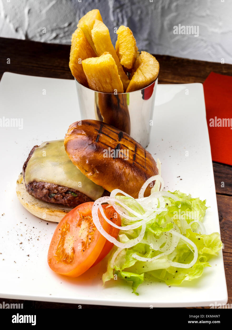 Burger and chips Stock Photo Alamy