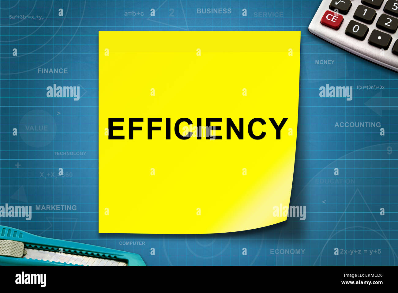 Efficiency text on yellow note with graph paper Stock Photo