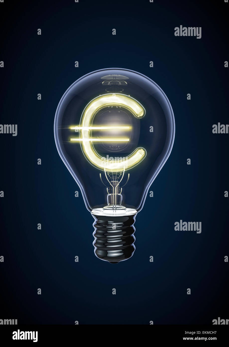 3D render of glowing euro sign inside light bulb Stock Photo
