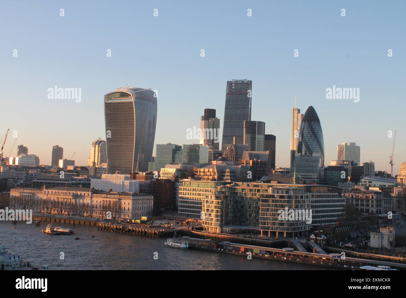 London City Skyline, River Thames at Sunset, London, UK Stock Photo
