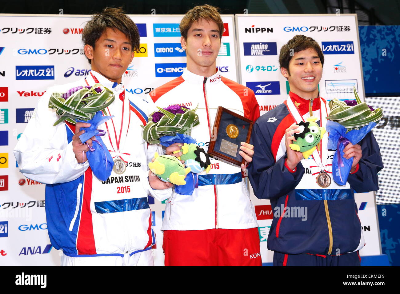 Tokyo, Japan. 12th Apr, 2015. (LR) Takeshi Kawamoto, Takuro Fujii