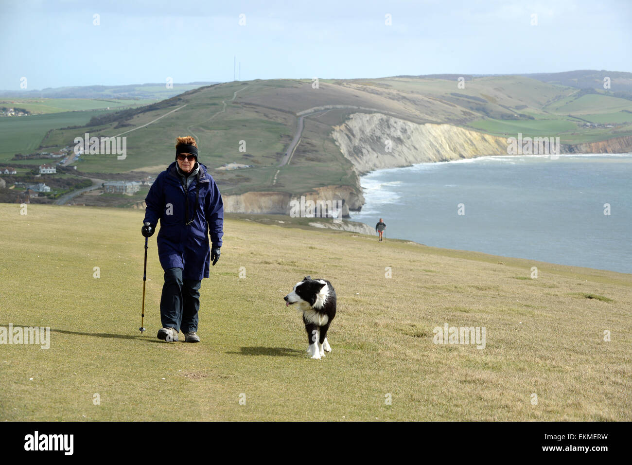 Isle of Wight coastal coast path walk walks on Tennyson Down Stock Photo