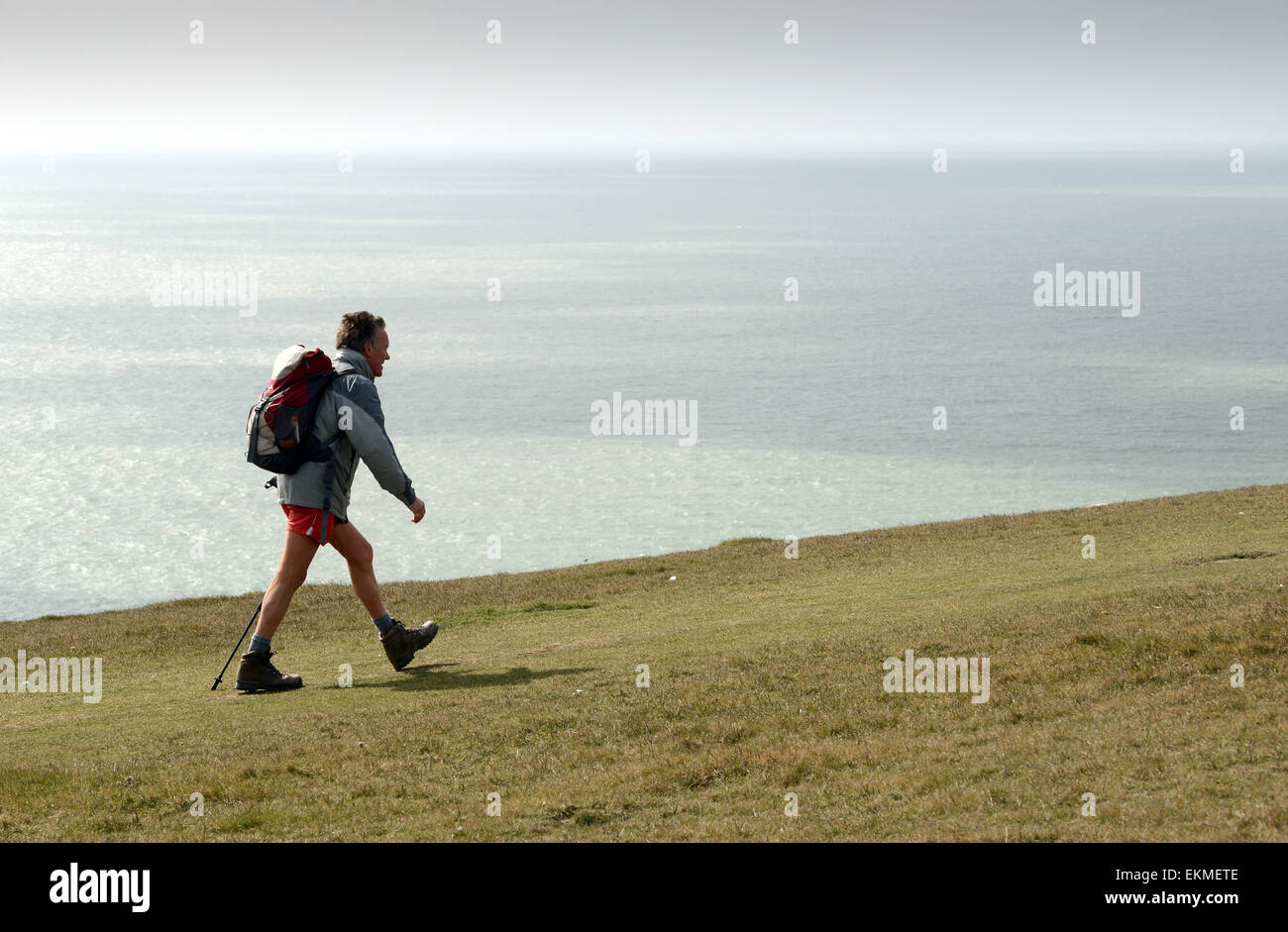 Isle of Wight coastal coast path walk walks on Tennyson Down Stock Photo