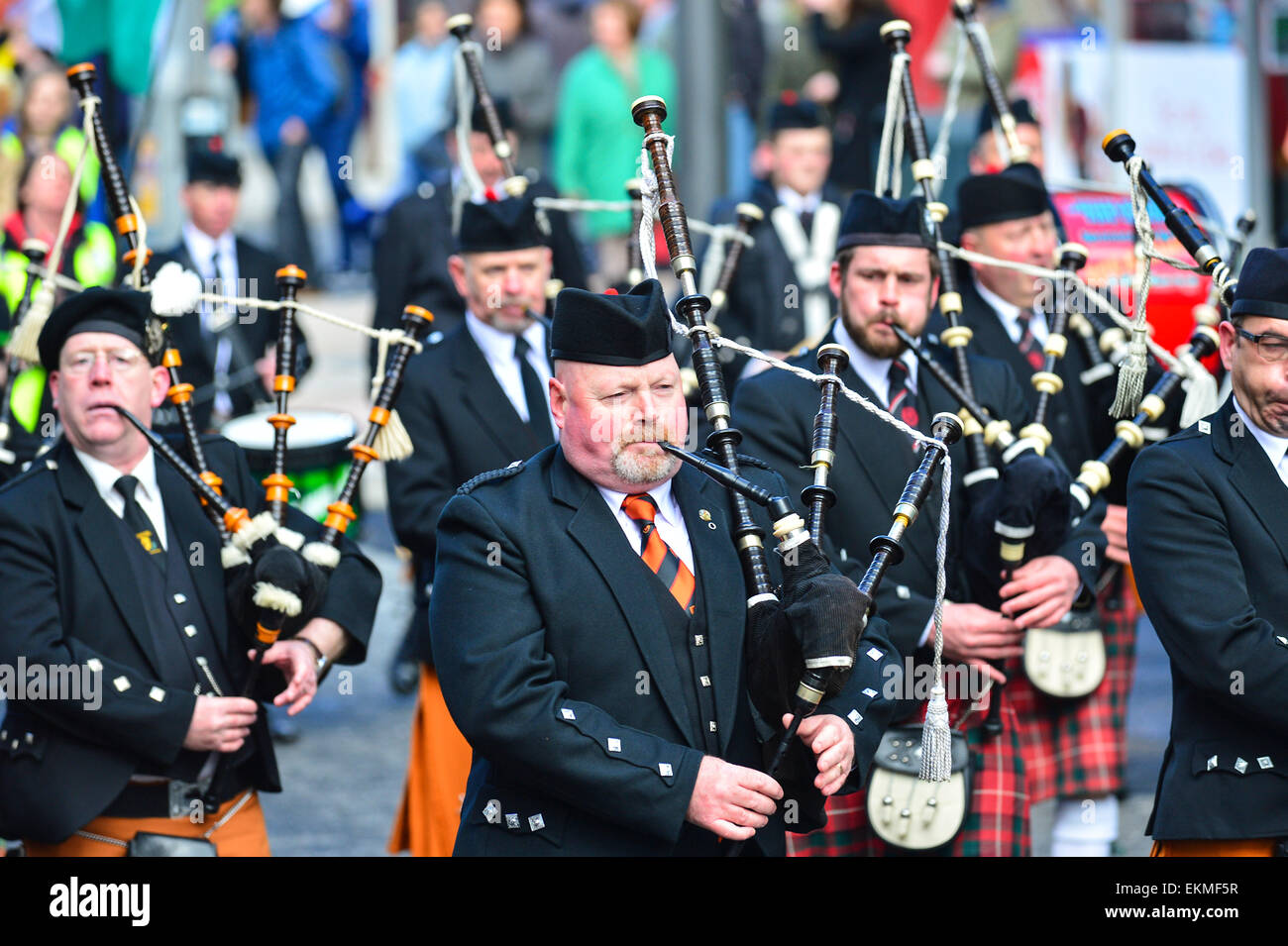 Irish pipe band playing at the Pan Celtic Nations festival in Derry