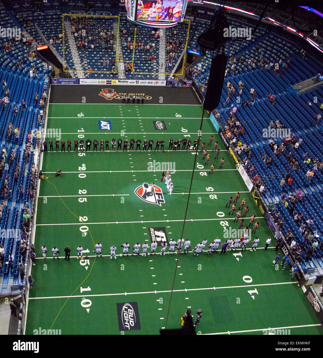 April 11, 2015 - Smoothie King Center above view of the national being sung  during the game between the Orlando Predators and New Orleans VooDoo at Smoothie  King Center in New Orleans