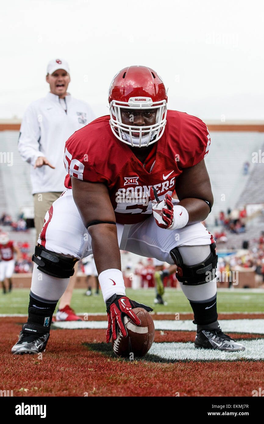 April 11, 2105 Oklahoma Sooners offensive lineman Erick Wren (58