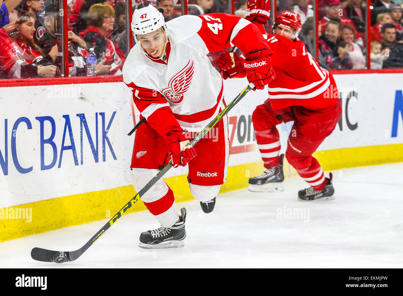 Detroit Red Wings defenseman Alexei Marchenko (47) during the NHL game between the Detroit Red Wings and the Carolina Hurricanes at the PNC Arena. The Red Wings defeated the Carolina Hurricanes 2-0. Stock Photo