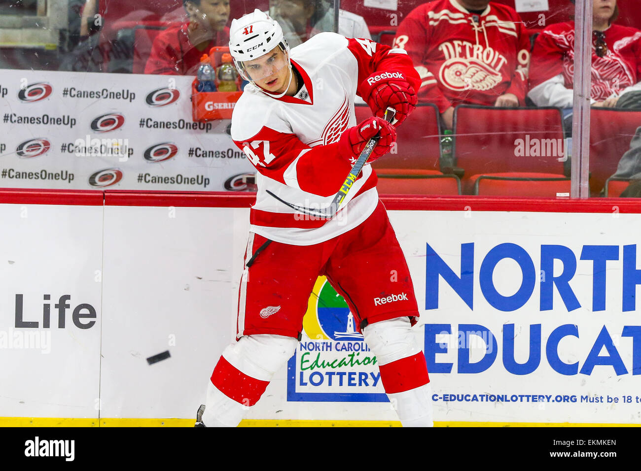 Detroit Red Wings defenseman Alexei Marchenko (47) during the NHL game between the Detroit Red Wings and the Carolina Hurricanes at the PNC Arena. The Red Wings defeated the Carolina Hurricanes 2-0. Stock Photo