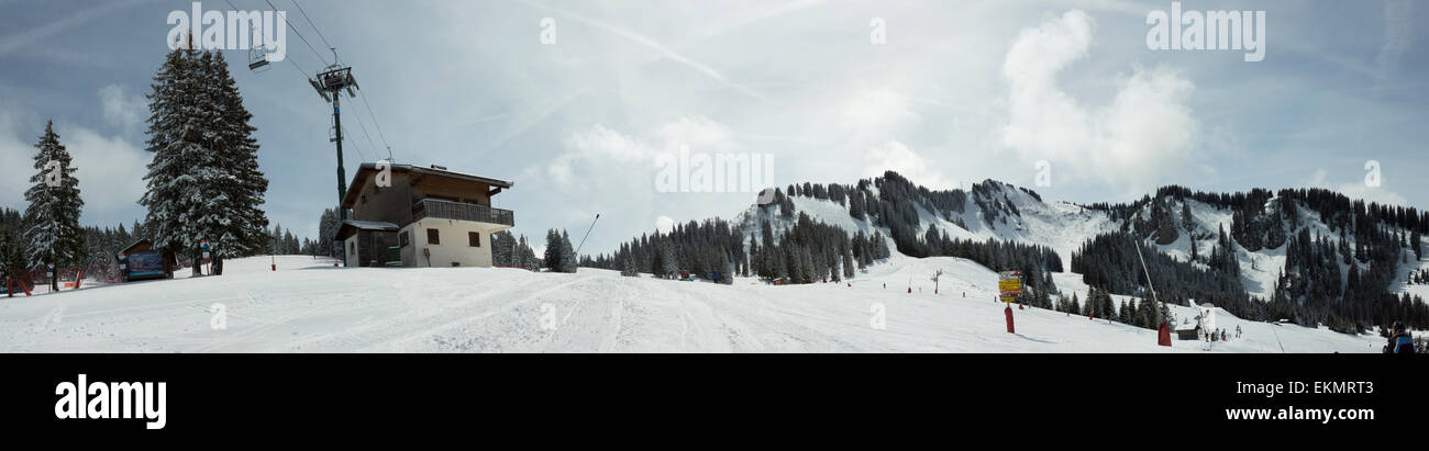 super chatel ski lift alps mountin skiers skiing Stock Photo