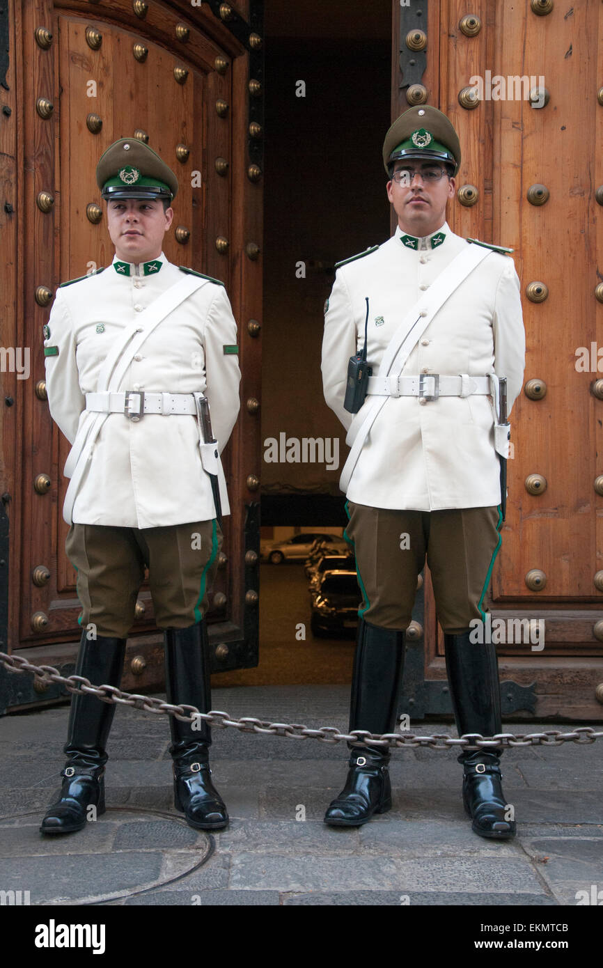 Uniformed guards on duty at the Palacio de La Moneda, Santiago de Chile Stock Photo