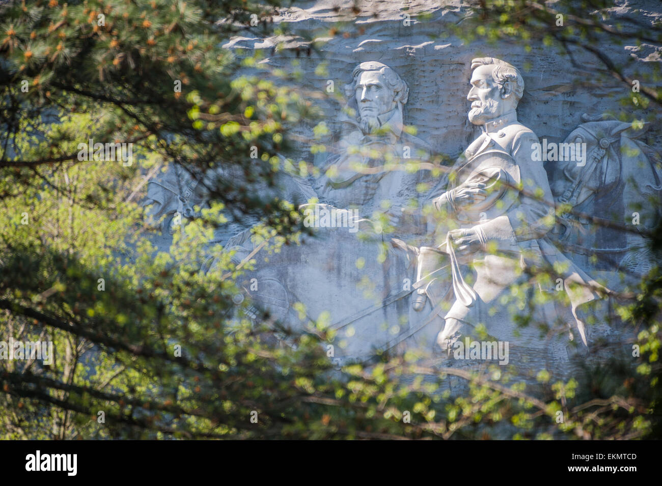 Confederate President Jefferson Davis and General Robert E. Lee on Stone Mountain's Confederate Memorial Carving in Atlanta, GA. Stock Photo
