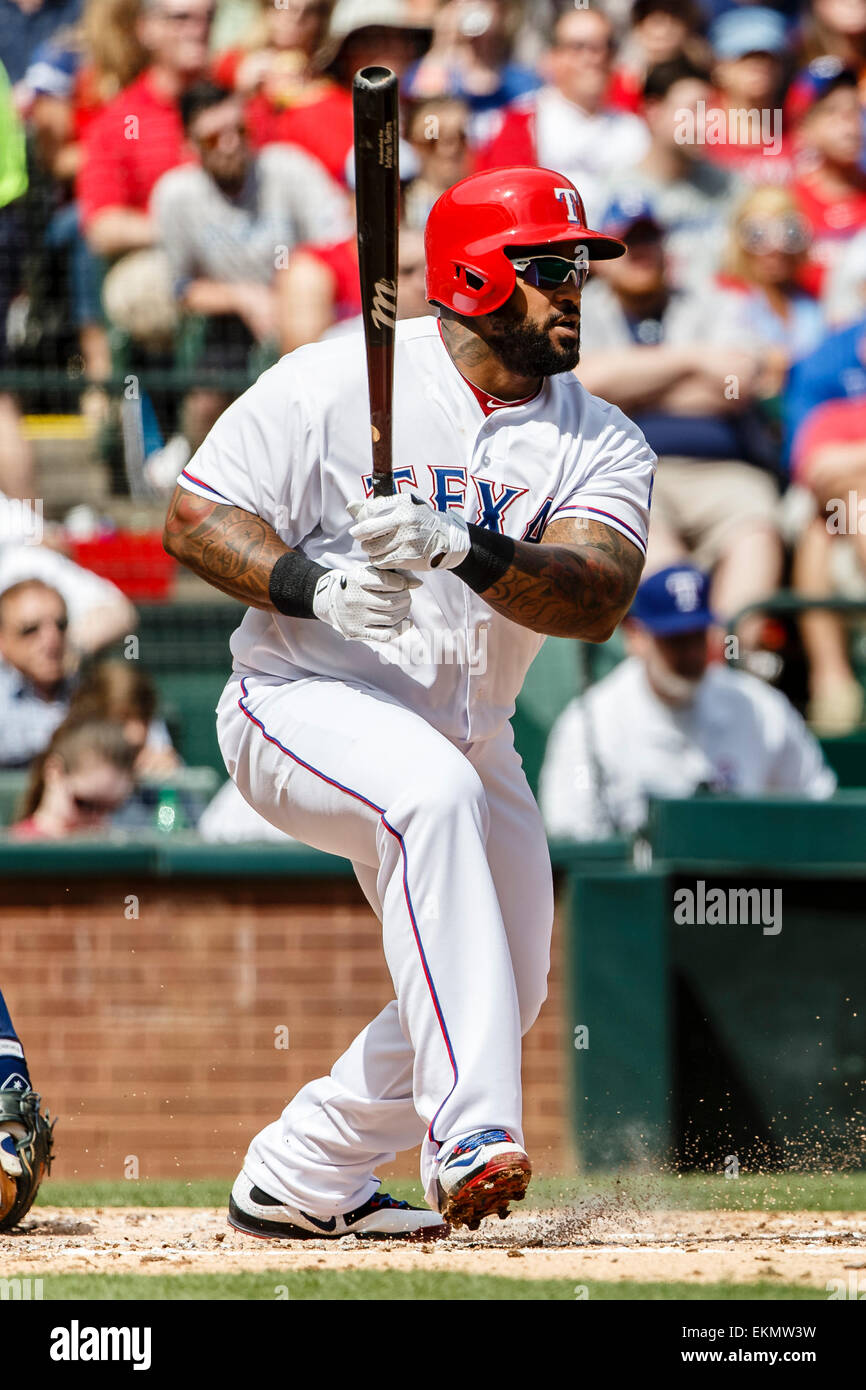 Arlington, TX, USA. 10th Apr, 2015. Texas Rangers first baseman Prince ...