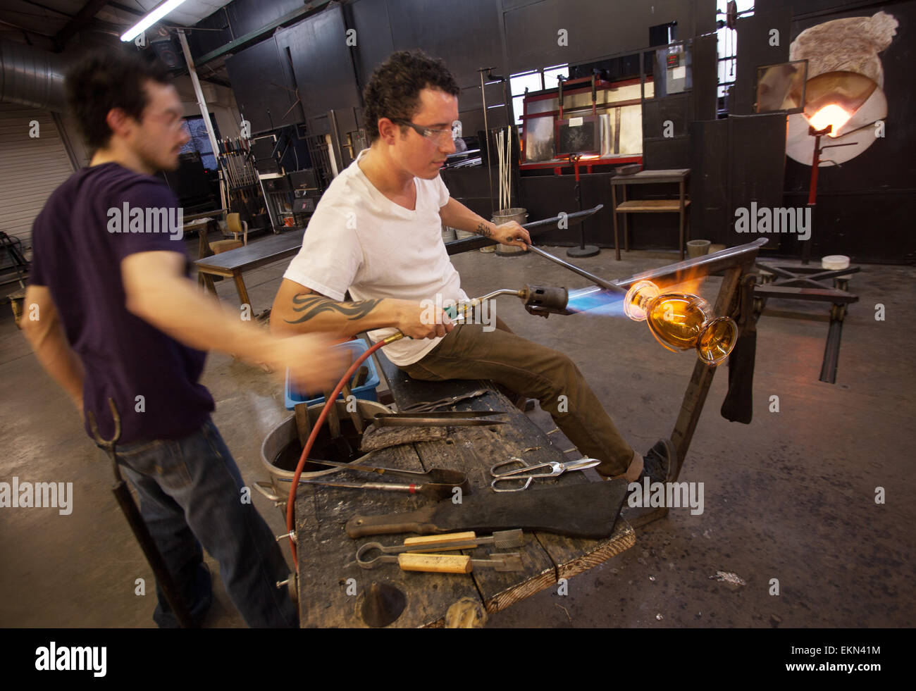 Glass Workers Using Blowtorch Stock Photo Alamy