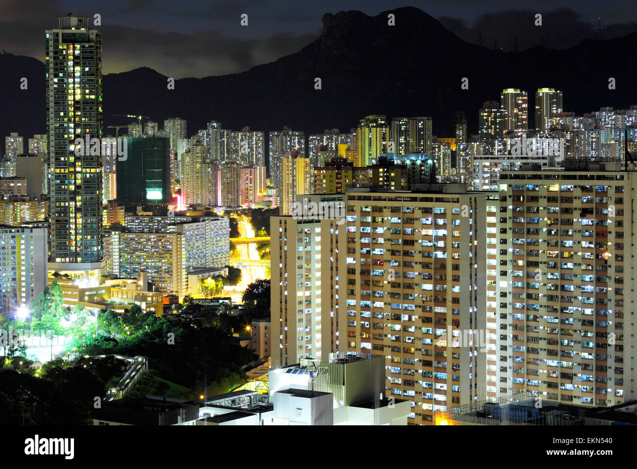 Kowloon at night, downtown in Hong Kong Stock Photo - Alamy
