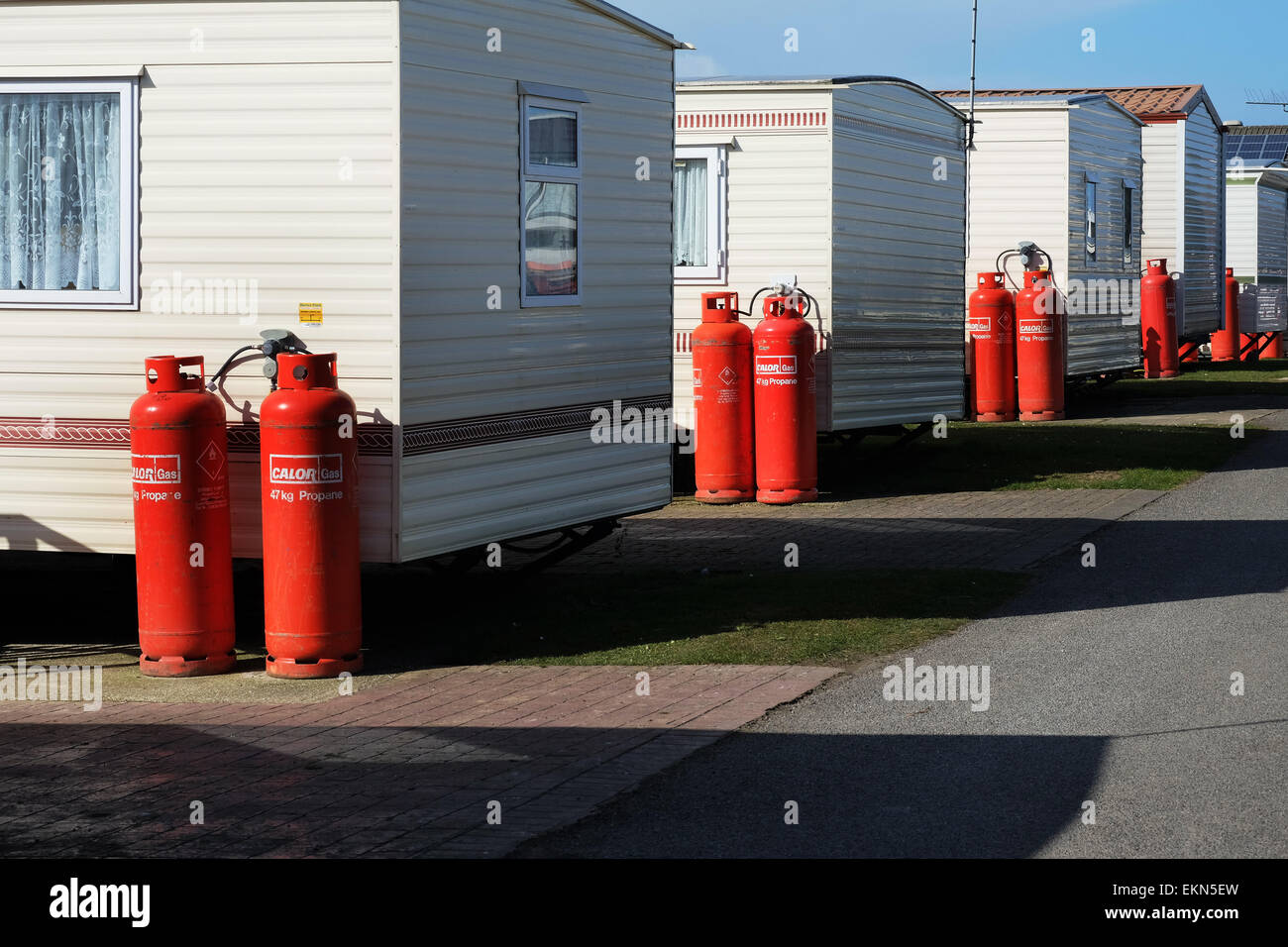 Caravan propane gas bottles in situ. Stock Photo