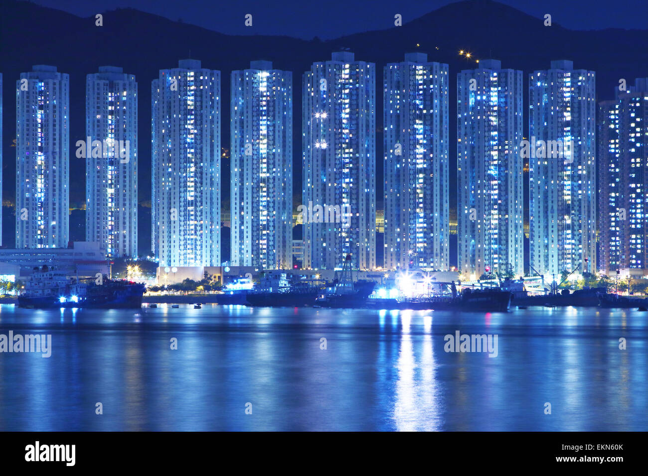 Apartment Buildings in Hong Kong at night Stock Photo - Alamy